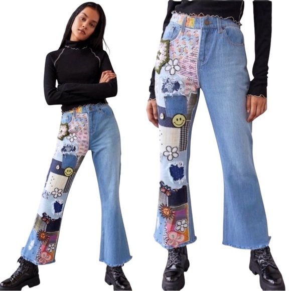 BDG High-Waisted Flare Boho Bliss Outfitters-Patch-Crochet-Embroider size 27 - Picture 2 of 13